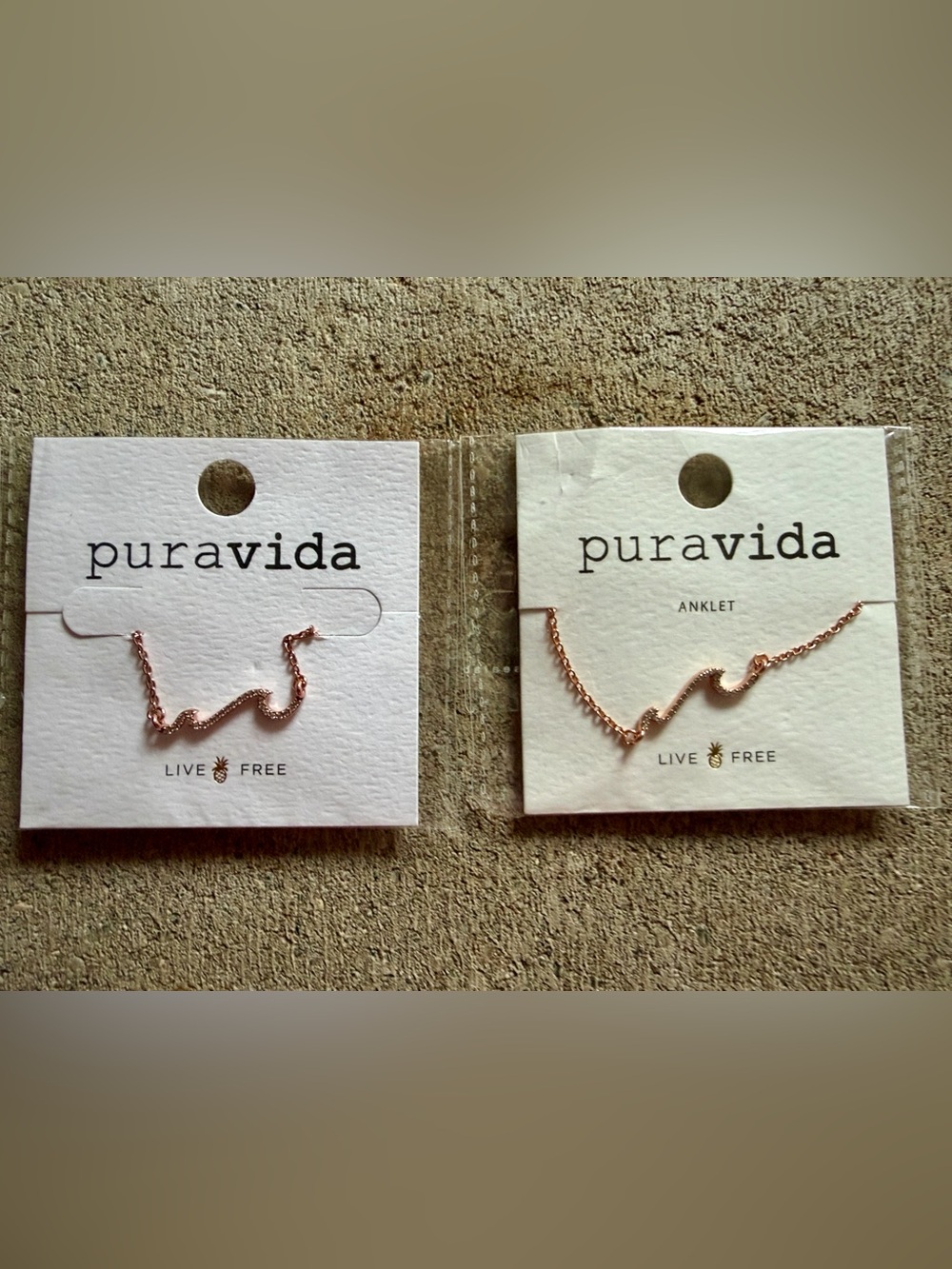 Pura Vida Rose Gold Pave Wave Necklace and Anklet Set
